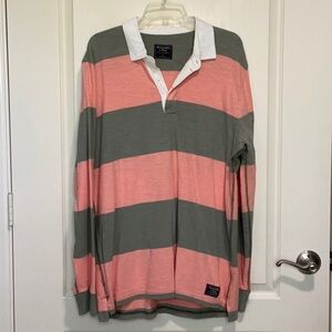 Men's Abercrombie & Fitch XL Striped Long Sleeve Polo Shirt - Pink and Gray